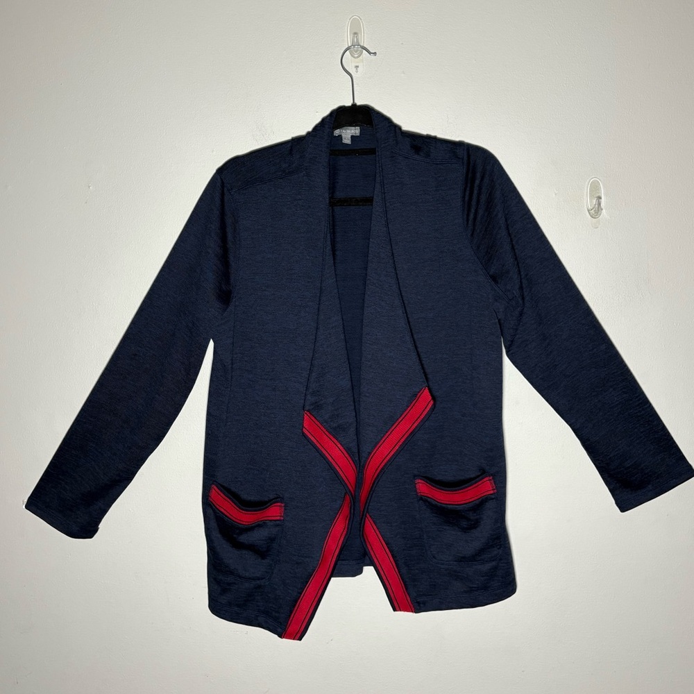 Talbots Navy Knit Cardigan with Red Accents Size L